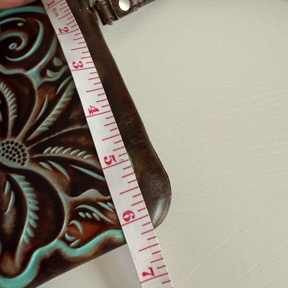 PATRICIA NASH Cassini Wristet Make Up Bag NEW Embossed Turquoise Leather - Picture 6 of 9